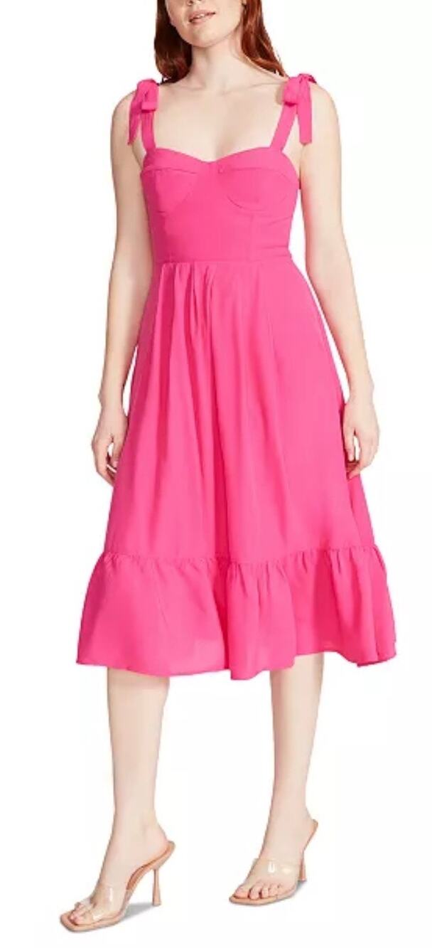 Steve Madden Midi Dress Sophia Rose Hot Pink Tie Shoulder Sundress New